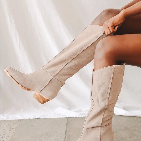 Free People Pink Suede Knee High Boot - Picture 3 of 6